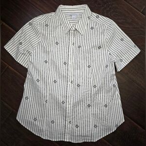 Liz Claiborne Womens White Collared Casual Button Up Top Large